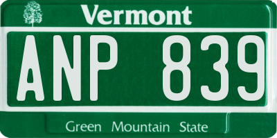 VT license plate ANP839