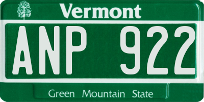 VT license plate ANP922