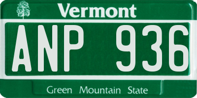 VT license plate ANP936