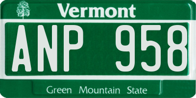 VT license plate ANP958