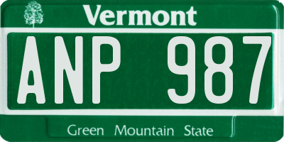 VT license plate ANP987