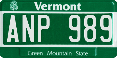 VT license plate ANP989