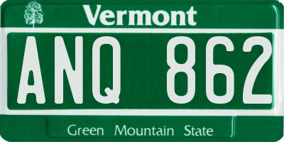 VT license plate ANQ862