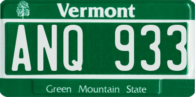 VT license plate ANQ933