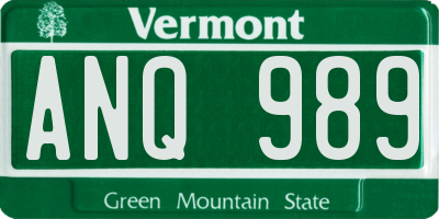 VT license plate ANQ989
