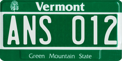 VT license plate ANS012