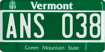 VT license plate ANS038