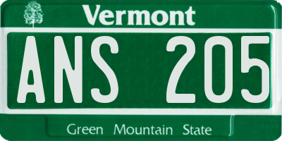 VT license plate ANS205