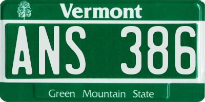 VT license plate ANS386