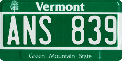 VT license plate ANS839