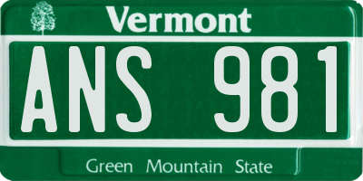 VT license plate ANS981