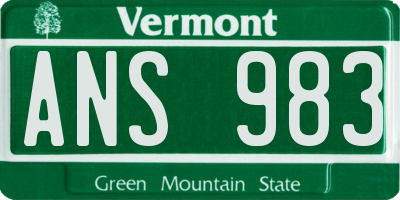 VT license plate ANS983