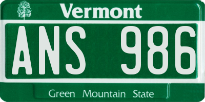 VT license plate ANS986