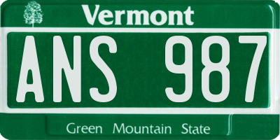 VT license plate ANS987