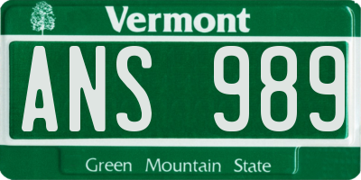 VT license plate ANS989