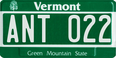 VT license plate ANT022