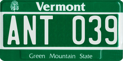 VT license plate ANT039