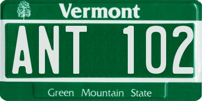VT license plate ANT102