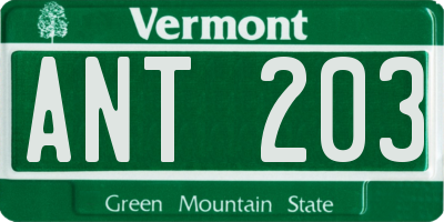 VT license plate ANT203