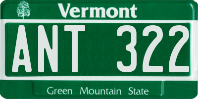 VT license plate ANT322