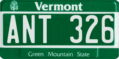 VT license plate ANT326
