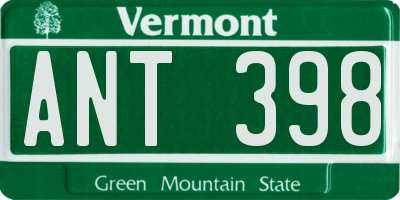 VT license plate ANT398