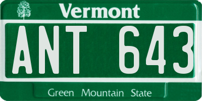 VT license plate ANT643
