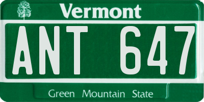 VT license plate ANT647