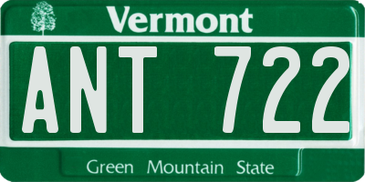VT license plate ANT722