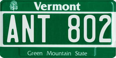 VT license plate ANT802