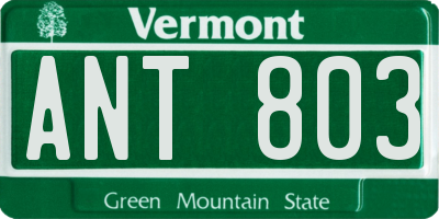 VT license plate ANT803