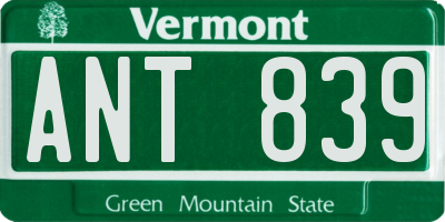 VT license plate ANT839