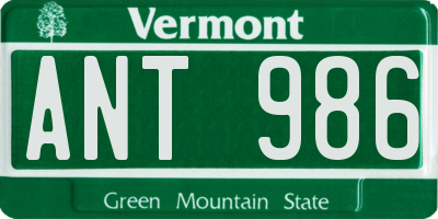 VT license plate ANT986