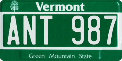 VT license plate ANT987