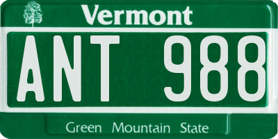 VT license plate ANT988