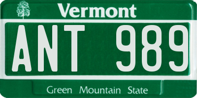 VT license plate ANT989