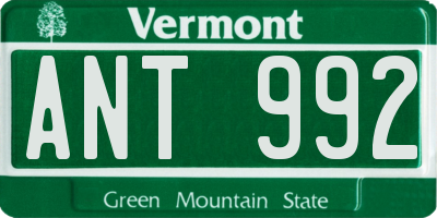 VT license plate ANT992