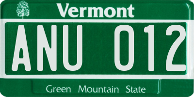 VT license plate ANU012