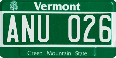 VT license plate ANU026