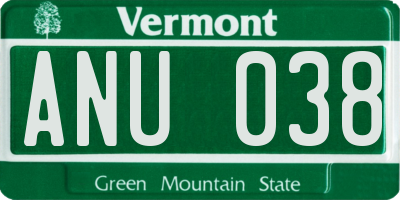 VT license plate ANU038