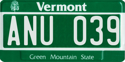 VT license plate ANU039