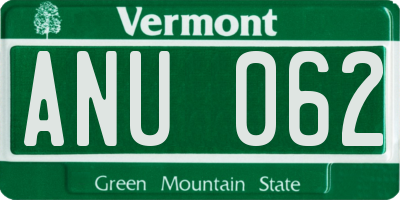 VT license plate ANU062