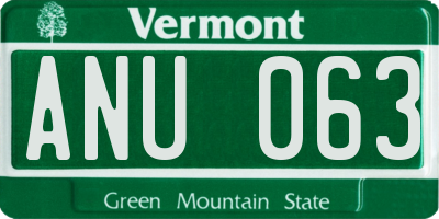 VT license plate ANU063