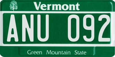 VT license plate ANU092