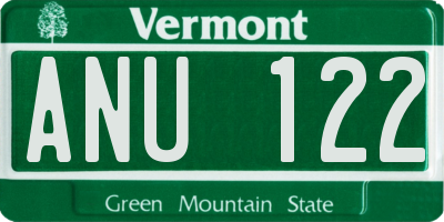 VT license plate ANU122