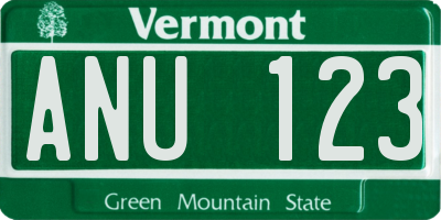 VT license plate ANU123