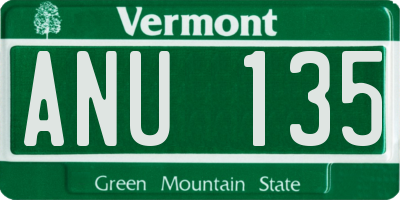 VT license plate ANU135