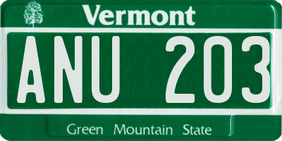 VT license plate ANU203