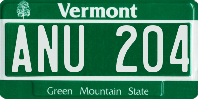 VT license plate ANU204