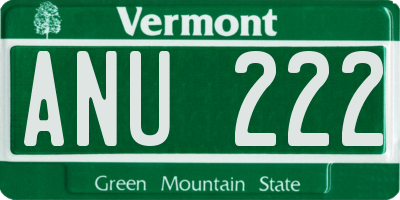 VT license plate ANU222